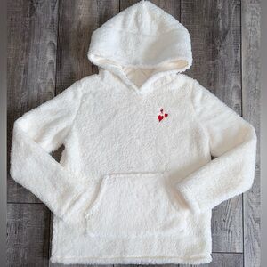 ♥️ Cat & Jack White Sherpa Fleece Valentines Day Red Heart Hoodie Large 10 12